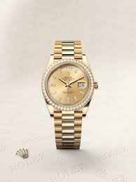 El reloj de prestigio definitivo. El Rolex Day-Date 40 en oro amarillo de  18 quilates, caja de 40 mm, esfera color champagne, engastada de diamantes,  brazalete President. https://www.rabat.net/rolex #RABATWatches #Rolex # DayDate