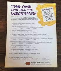 The one with questions designed to trick you. Friends Tv Show Trivia Bridal Shower Game The One With All The Weddings Bridal Shower Game Friends Trivia Quiz Printable Paper Party Supplies Party Favors Games Efp Osteology Org
