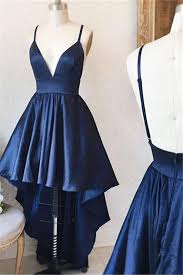 Simple V Neck High Low Prom Homecoming Dress Short Prom Dresses Prom Fashion Mermai Homecoming Dresses High Low Dark Blue Prom Dresses Navy Blue Prom Dresses