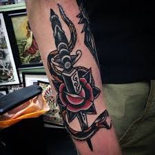 Inspiring traditional snake with roses tattoo design by kim jihyung. 50 Snake Dagger Tattoo Ideas For Men Sharp Serpent Designs