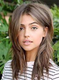 Center Part Layered Wavy Synthetic Hair With Bangs Medium Capless Wigs 16 Inches Medium Hair Styles Haircuts For Long Hair Thick Hair Styles