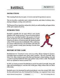 Baseball Physical Education Learning Packet Physical Education Education Student Reading