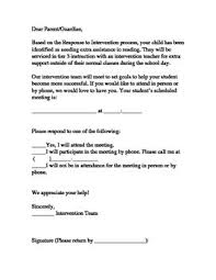 Response To Intervention Parent Letters Response To Intervention Letter To Parents Intervention Letter