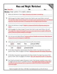 Mass And Weight Worksheet A Science Measurement Resource Science Worksheets Mass