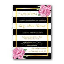 Black And White Stripes With Flowers Background Floral Glam Graduation Announcements Invitations Printable Digital No Photo Graduation Announcements Grad Invitations Graduation Invitations