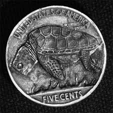 Honu The Sea Turtle Hand Carved On The Back Of A 1937 Buffalo Nickel This Is Coin 127 Hobo Nickel Coin Art Old Coins
