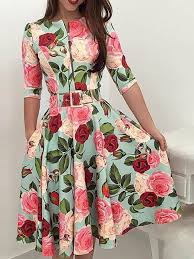 African Fashion Half Sleeve Floral Print A Line Womens Day Dress In 2020 Ladies Day Dresses Short Mini Dress Colour Blocking Fashion