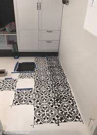 A Basement Floor Makeover Using A Tile Stencil Stencil Stories Floor Makeover Stenciled Concrete Floor Inexpensive Flooring