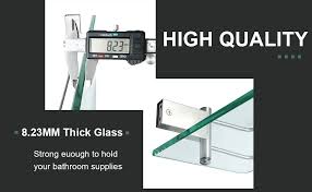 Glass bathroom organization & shelving : Sayayo Tempered Glass Shelf Bathroom Shelf With Rail Wall Mounted 20 Inches Stainless Steel Brushed Finished Egc1000 Amazon Co Uk Diy Tools