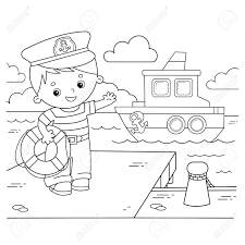 Explore the largest online collection of coloring pages for adults and kids! Coloring Page Outline Of Cartoon Sailor On The Dock Next To The Royalty Free Cliparts Vectors And Stock Illustration Image 133966493