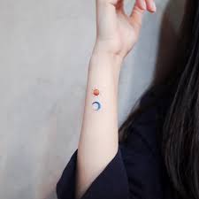 Sun And Moon By Witty Button Tattoos Via Ig Wittybutton Tattoo Microtattoo Color Tinytattoo Wittybutto Discreet Tattoos Small Moon Tattoos Planet Tattoos