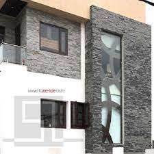 How to get front elevation tiles design. House Front Exterior Featuring Our Stunning Grey Wallcladding Tiles In The Natural Fi Stone Cladding Exterior Small House Design Exterior Exterior Wall Tiles