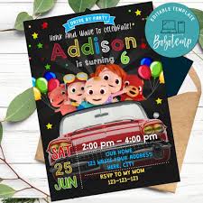 Sing along with cocomelon characters while having them celebrate your loved. Cocomelon Drive By Birthday Parade Invitation Diy Bobotemp In 2021 Custom Birthday Invitations Baby Boy 1st Birthday Party 1st Boy Birthday