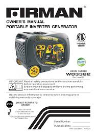 The firman p03612 generator features 4550 starting watts and 3650 running watts. Firman W03382 Operating Instructions Manualzz