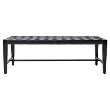 It's crafted with a natural teak wood frame and white cowhide leather that's used to create an intricate woven design. Oly Studio Ellio Modern Classic Black Woven Leather Wood Bench Standard 45 55 W Kathy Kuo Home
