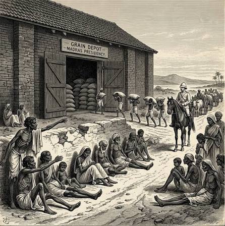 Famine in Bengal. The Indian Mode of Irrigation" says the inscription on this wood engraving from 1874. This famine started in Bihar. It soon engulfed both the region of Awadh and the