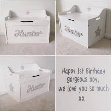 It is made from wood and steel. This Personalised Toy Box Is A Great Addition To Any Little Boy Or Girls Bedroom Nursery Or Playroom Cho Personalised Toy Box White Toy Box Toy Storage Boxes