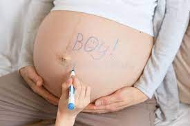 Pregnant This Is A Boy Belly Of A Pregnant Woman Close Up Stock Photo Image Of Brother Pregnancy 170593558