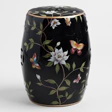 Black Ceramic Butterfly Stool Hand Painted Flowers Garden Stool Ceramic Stool