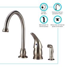 But if you installed a large double sink, then adding a kitchen faucet with 2 handles along with a center spout is the proper move. Dura Faucet Df Nmk301 Sn Rv Gooseneck Kitchen Sink Faucet With Matching Side Sprayer Brushed Satin Nickel Walmart Com Walmart Com