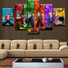 Cartoon Dragon Ball Z Goku Characters 5 Panels Framed Canvas Wall Art Home Decor Ebay
