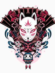 Kitsune Mask Artwork Essential T Shirt By Seratus Studio Kitsune Mask Japanese Mask Tattoo Japanese Drawings