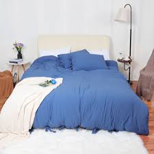 The 100% cotton slub duvet cover showcases a botanical print, in hues of yellow and blue, with a solid blue reverse, for an elegant cottage look. Washed Cotton Bedding Duvet Cover Pillowcase Solid Color Queen Blue Walmart Com Walmart Com
