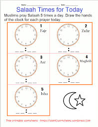 salaah time clock worksheet islamic worksheets for children