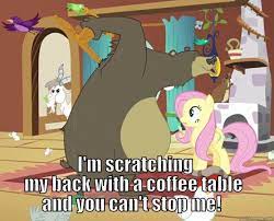 Magic coffee table video of mystery men face. I M Scratching My Back With A Coffee Table And You Can T Stop Me My Little Pony Friendship Is Magic Know Your Meme
