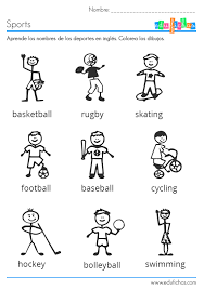 Pues, aquí lo tienes… algunos nombres para los deportes son muy parecidos al español (aunque la pronunciación del inglés sigue siendo diferente). Ficha Infantil Para Aprender Los Deportes En Ingles