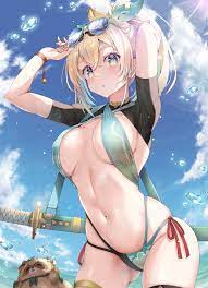 1girls 2021 adjusting eyewear arms up bangs bikini blonde hair  blue bikini blue eyes blue sky blush breasts breasts apart cloud cowboy  shot day eyewear on head female female
