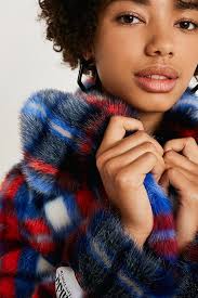 Jakke Tammy Blue Check Giacca in pelliccia sintetica