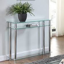 Cravog Glass Chrome Console Table Large Hall Table Modern Furniture Clear Glass Amazon Co Glass Hallway Table Glass Console Table Contemporary Coffee Table