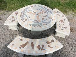 Outdoor mosaic glue thinset is the best adhesive for outdoor mosaics such as this garden stone. Patio Table Sets The Cement Barn Manufacturers Of Quality Concrete Statues Garden Center