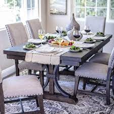 Espresso Stained Table Set W 6 Fabric Chairs Jerome S Cryptsni Romperswomen Tk Farmhouse Dining Room Table Dining Room Table Set Dining Room Table Decor