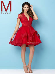 48381n Cocktail Dresses With Sleeves Red Homecoming Dresses Scalloped Lace Dress