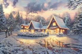 Thomas kinkade lamplight lane iv s/n (with letter of authenticity) $750.00. Thomas Kinkade Christmas Lodge Oil Painting Reproductions For Sale Allpainter Online Gallery