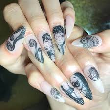 Fresh Claws On Instagram Junji Ito For My Girl Ethicaldrvgs Thank You For Bringing Me Such Cool Inspiration Anime Nails Swag Nails Kawaii Nails