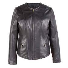Sophie Women S Black Collarless Leather Jacket Hidepark Leather
