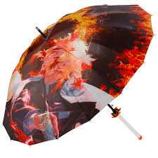 Regenschirm Katanaoptik Demon Slayer Motiv Kyoujurou orangeweiß 110 cm