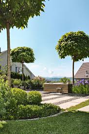 Garten Mit Wasserbecken Hochstammige Baume In 2020 Gartengestaltung Wasserspiel Garten Garten