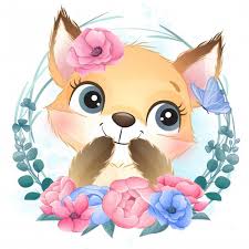 Cute Little Foxy Portrait With Floral In 2020 Cute Art Cute Drawings Cute Animal Drawings