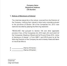 Give me a sample format of board resolution for business closure? Meeting Minutes Disclosure Of Interest By Directors Learn By Quicko