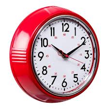 Une horloge est un instrument conventionnel de mesure du temps qui généralement indique l'heure en continu ; Kieragrace Retro 9 5 Po Horloge Murale En Chrome Rouge Bureauengros Com