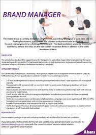 Our company is looking for a commercial brand manager to join our team. Brand Manager At Abans