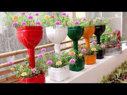 Recycle Plastic Bottles Into Colorful Flower Pots For Small Garden And Balcony Youtube Colorful Flower Pot Plastic Bottle Planter Diy Flower Pots