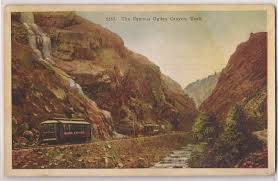 Ogden Canyon Utah Postcard Two Railway Cars Trolleys River View C1920s Canyons Utah Utah Ogden