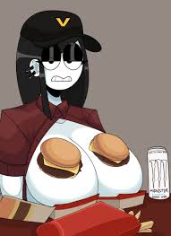 Rule 34 - 1girls Big Breasts Black Hair Breasts Breasts Out Burger Busty  Covered Nipples Ear Piercing Fast Food Fast Food Uniform Female Female Only  Food French Fries Fries Goth Goth Girl