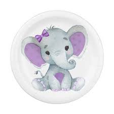 Purple Teal Elephant Plate Baby Shower Birthday Zazzle Com Elephant Baby Shower Decorations Plates Baby Shower Baby Elephant