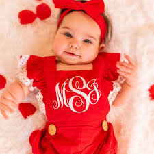 Christmas Girl Outfit, Monogrammed Baby Romper, Christmas Baby's Girl  Outfit, Personalized Baby Girl Christmas Outfit, Red Romper Girls